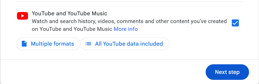 Deselect all and select YouTube and YouTube Music